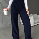 Pantalones largos de peluche de color solido para mujer