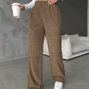 Pantalones largos de peluche de color solido para mujer