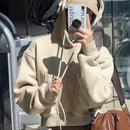 X carly lawrence  essnce sudadera casual con capucha y cordones, de manga larga, de unicolor y estilo drop shoulder, para otono/invierno