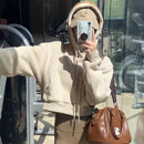 X carly lawrence  essnce sudadera casual con capucha y cordones, de manga larga, de unicolor y estilo drop shoulder, para otono/invierno