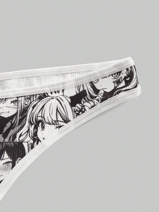 ROMWE Anime Conjunto De Lenceria De Caricatura De Personaje De Dibujos Animados Para Mujer