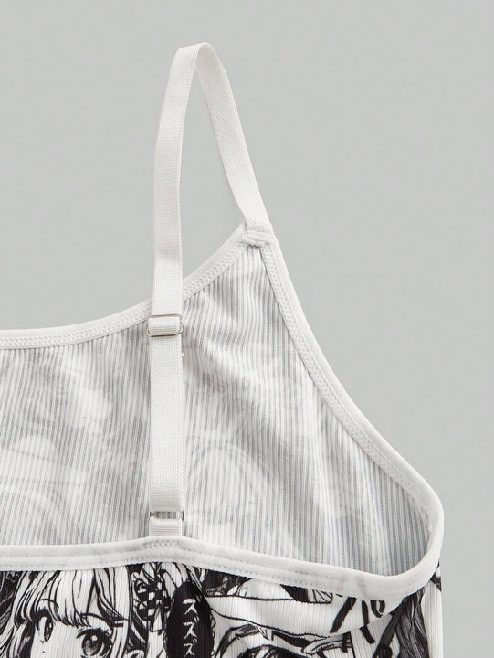 ROMWE Anime Conjunto De Lenceria De Caricatura De Personaje De Dibujos Animados Para Mujer