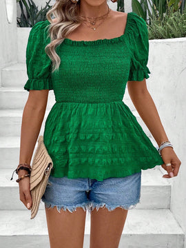 LUNE Blusa Con Cuello Cuadrado Y Dobladillo Con Volantes Y Panel Fruncido