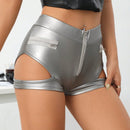 ICON Pantalones Cortos Ajustados De Pu Para Mujer Con Decoracion De Cremallera Metalica Y Diseno De Huecos En El Lateral