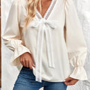 LUNE Camisa De Mujer Con Mangas Largas Con Volantes Y Decoracion De Lazo