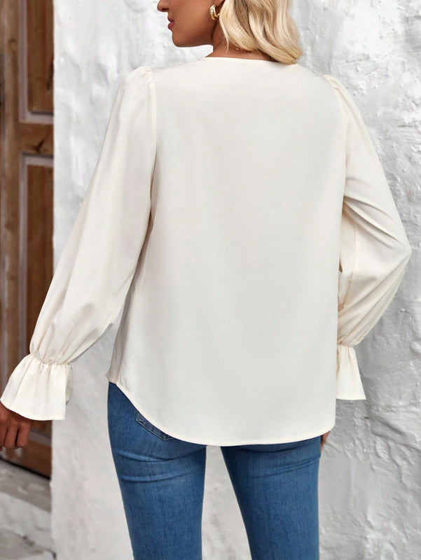 LUNE Camisa De Mujer Con Mangas Largas Con Volantes Y Decoracion De Lazo