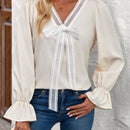 LUNE Camisa De Mujer Con Mangas Largas Con Volantes Y Decoracion De Lazo