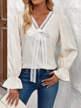 LUNE Camisa De Mujer Con Mangas Largas Con Volantes Y Decoracion De Lazo
