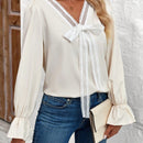 LUNE Camisa De Mujer Con Mangas Largas Con Volantes Y Decoracion De Lazo