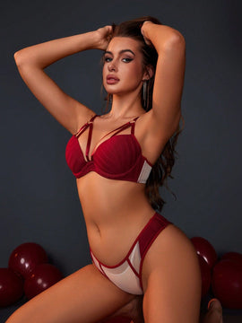 Conjunto De Lenceria De Malla Con Parches Para Mujeres