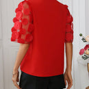 Camisa De Mujer Con Cuello De Muesca Y Dees De Malla Bordada