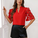 Camisa De Mujer Con Cuello De Muesca Y Dees De Malla Bordada