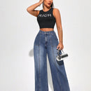 SXY Jeans De Mezclilla De Pierna Ancha Con Efecto Lavado