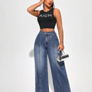 SXY Jeans De Mezclilla De Pierna Ancha Con Efecto Lavado
