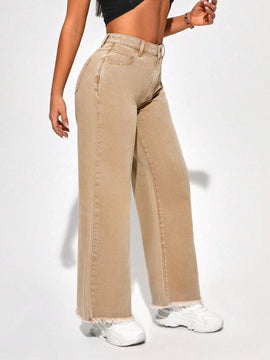 SXY Pantalones Jeans Rectos Con Dobladillo Crudo