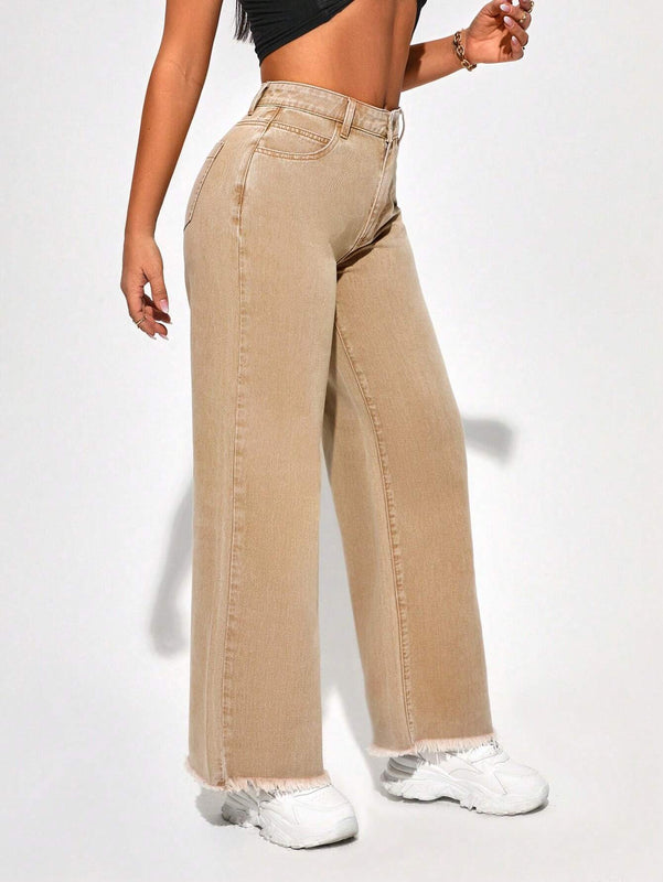 SXY Pantalones Jeans Rectos Con Dobladillo Crudo