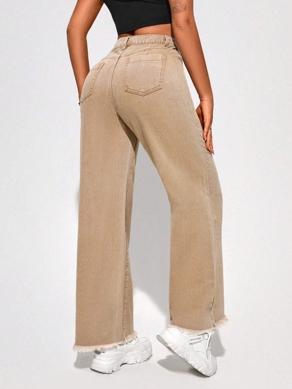 SXY Pantalones Jeans Rectos Con Dobladillo Crudo