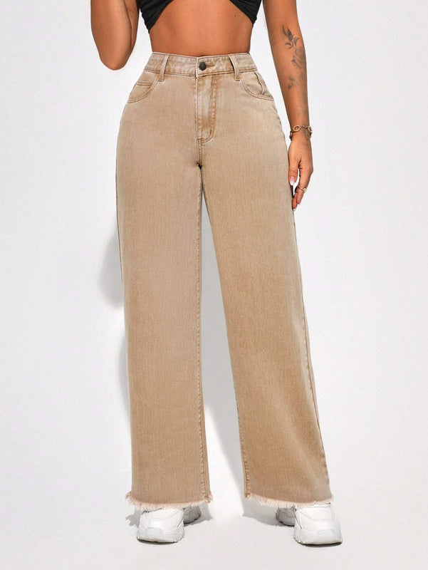 SXY Pantalones Jeans Rectos Con Dobladillo Crudo