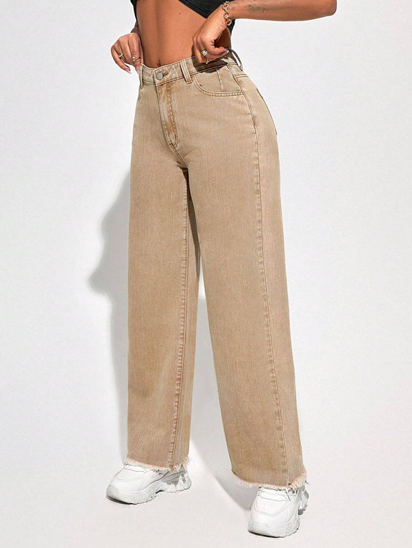 SXY Pantalones Jeans Rectos Con Dobladillo Crudo