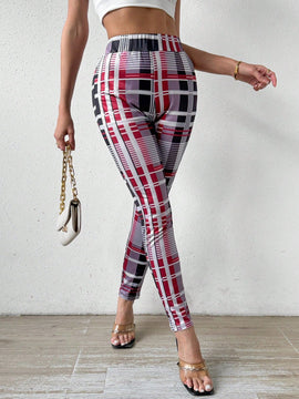 Pantalon Largo Estampado De Cuadros Para Mujer