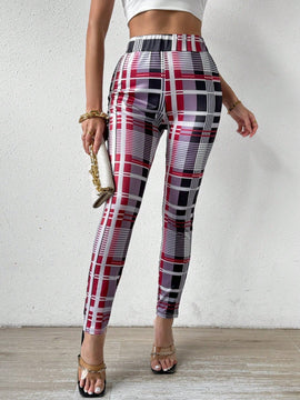 Pantalon Largo Estampado De Cuadros Para Mujer