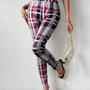 Pantalon Largo Estampado De Cuadros Para Mujer