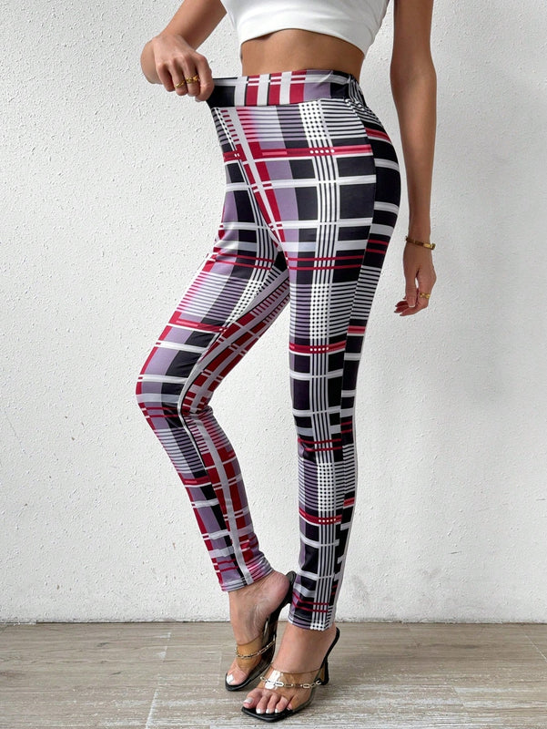 Pantalon Largo Estampado De Cuadros Para Mujer