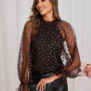 Clasi Camisa De Malla De Manga Larga Y Cuello Alto Con Estampado De Corazon Para Mujer, Talla L