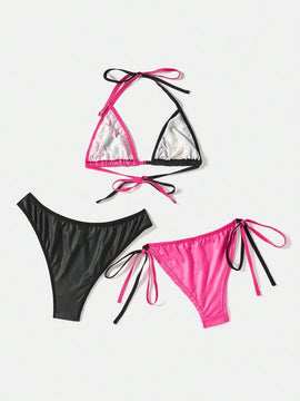 ROMWE Kawaii Conjunto De Sujetador De Tirantes Ajustables De 3 Piezas Para Mujer Con Insercion De Bloques De Colores Con Estampado De Lindas Estrellas, Ojos Y Numeros