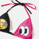 ROMWE Kawaii Conjunto De Sujetador De Tirantes Ajustables De 3 Piezas Para Mujer Con Insercion De Bloques De Colores Con Estampado De Lindas Estrellas, Ojos Y Numeros