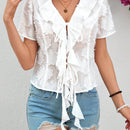 VCAY Camisa De Manga Corta Con Recortes Florales Para Mujer