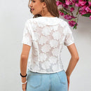 VCAY Camisa De Manga Corta Con Recortes Florales Para Mujer