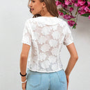 Camisa De Manga Corta Con Recortes Florales Para Mujer