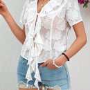 VCAY Camisa De Manga Corta Con Recortes Florales Para Mujer