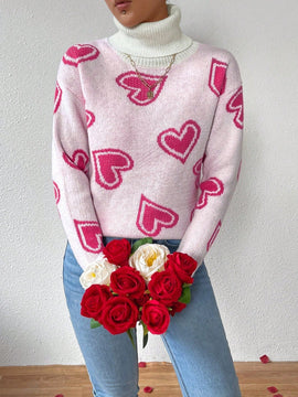 Essnce Jersey De Cuello Alto Para Mujer Con Patron De Corazon De Amor