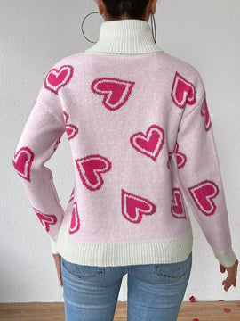 Essnce Jersey De Cuello Alto Para Mujer Con Patron De Corazon De Amor
