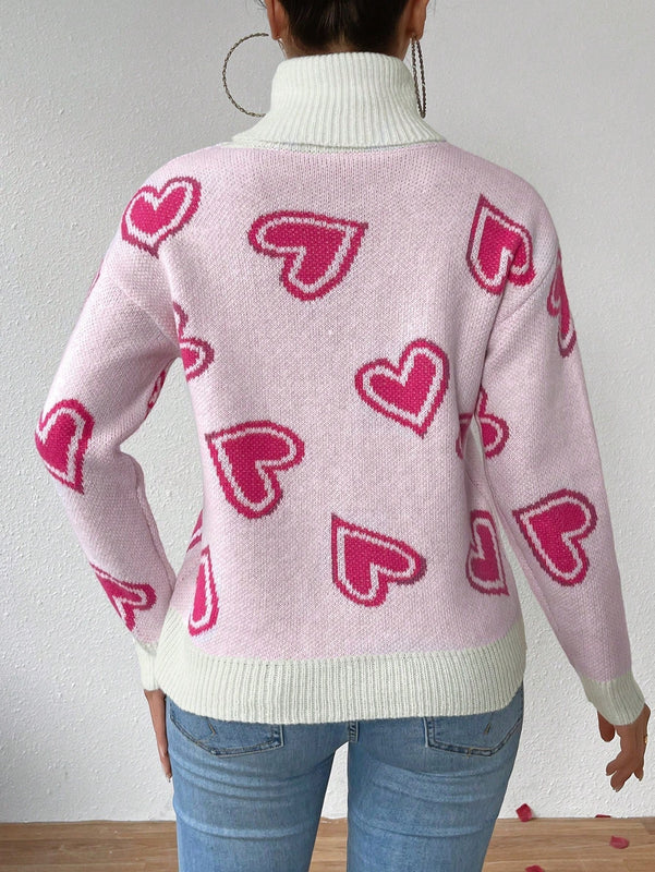 Essnce Jersey De Cuello Alto Para Mujer Con Patron De Corazon De Amor
