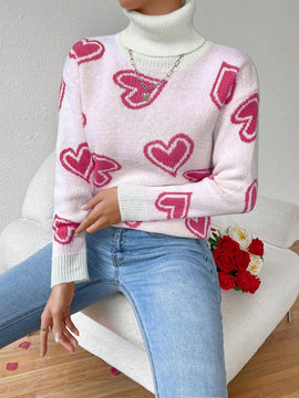 Essnce Jersey De Cuello Alto Para Mujer Con Patron De Corazon De Amor
