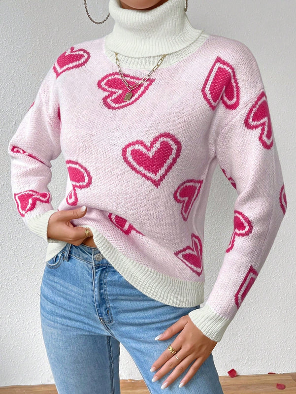 Essnce Jersey De Cuello Alto Para Mujer Con Patron De Corazon De Amor
