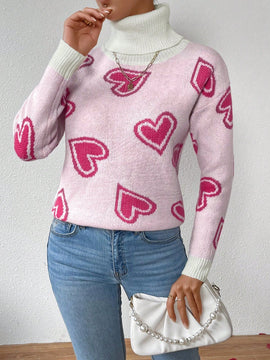 Essnce Jersey De Cuello Alto Para Mujer Con Patron De Corazon De Amor