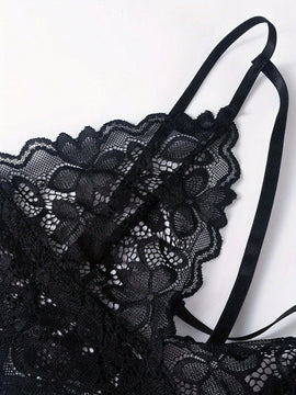 Conjunto De Lenceria Sexy De Encaje Floral Para Mujer Con Sujetador Y Bragas
