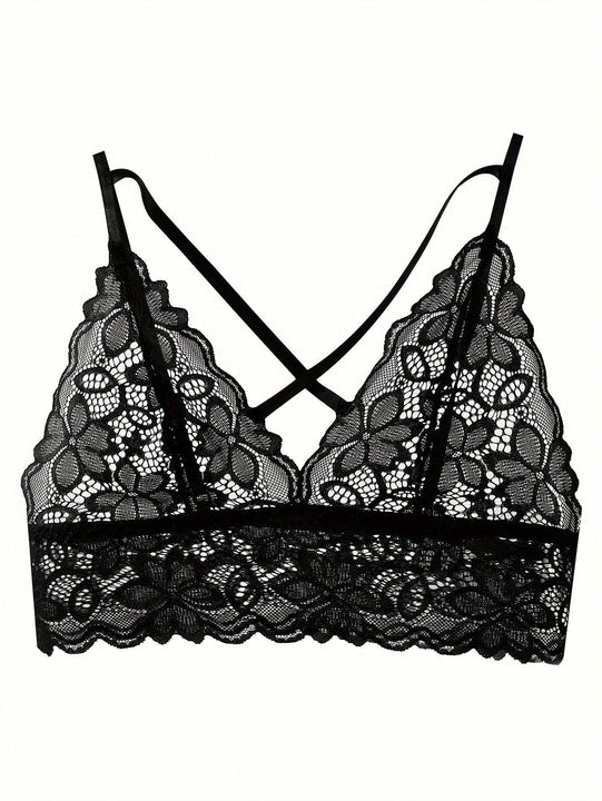 Conjunto De Lenceria Sexy De Encaje Floral Para Mujer Con Sujetador Y Bragas