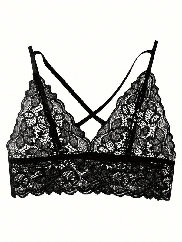 Conjunto De Lenceria Sexy De Encaje Floral Para Mujer Con Brasier Y Tangas