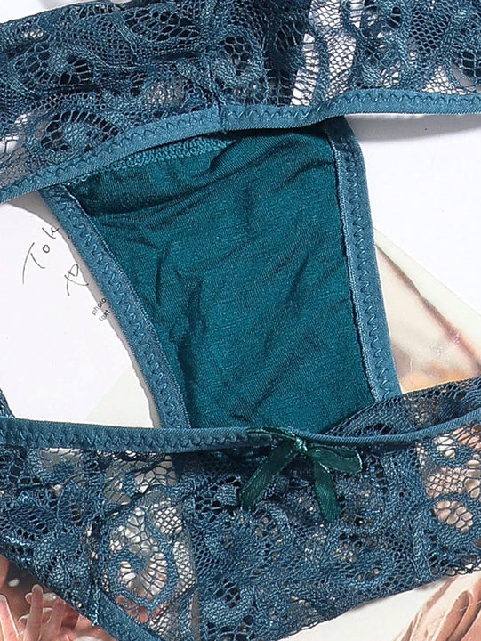 3 Piezas De Bragas Sexis Y De Encaje En Forma Triangular Con Cintura Baja Para Mujeres