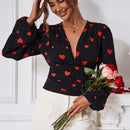 Prive Blusa Con Mangas Largas Estilo De Linterna Con Estampado De Corazones