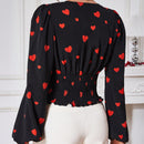 Prive Blusa Con Mangas Largas Estilo De Linterna Con Estampado De Corazones