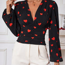 Prive Blusa Con Mangas Largas Estilo De Linterna Con Estampado De Corazones