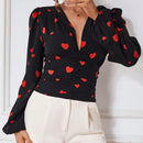 Prive Blusa Con Mangas Largas Estilo De Linterna Con Estampado De Corazones