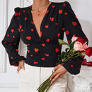 Prive Blusa Con Mangas Largas Estilo De Linterna Con Estampado De Corazones