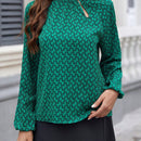 Clasi Blusa De Manga De Linterna Completa Impreso Con Cuello Alto Para Mujeres